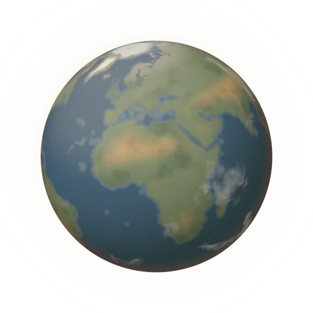 The Earth, drawn in muted blue and green.