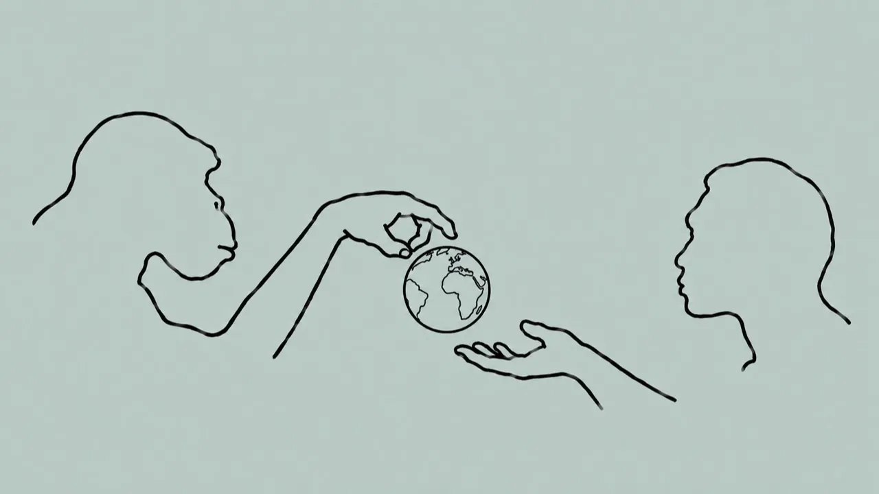 An ape handing the world forward